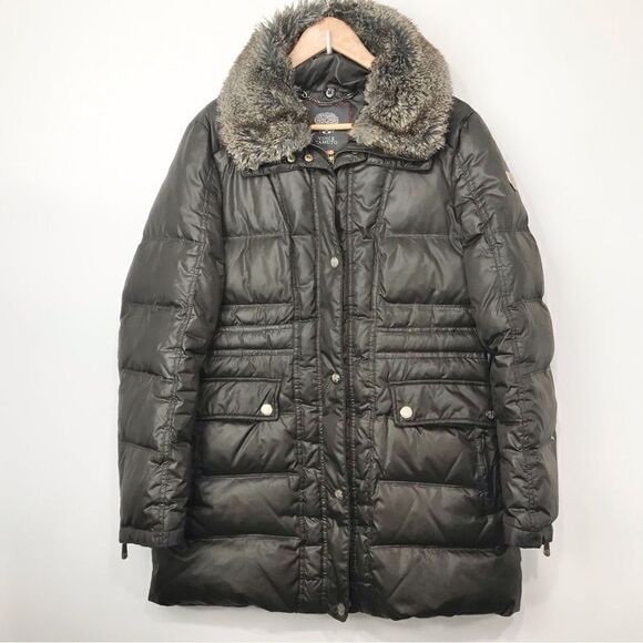 Vince Camuto Olive Green Quilted Faux Fur Collar Long Winter Jacket - Picture 1 of 16